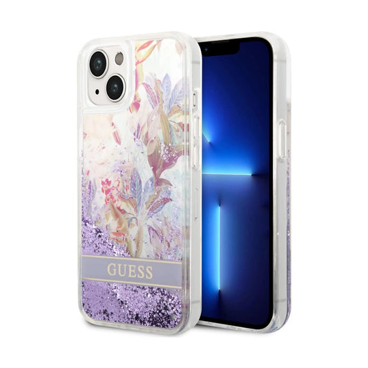 Guess GUHCP14MLFLSU Liquid Flower Glitter Case, Lila – iPhone 14 Plus