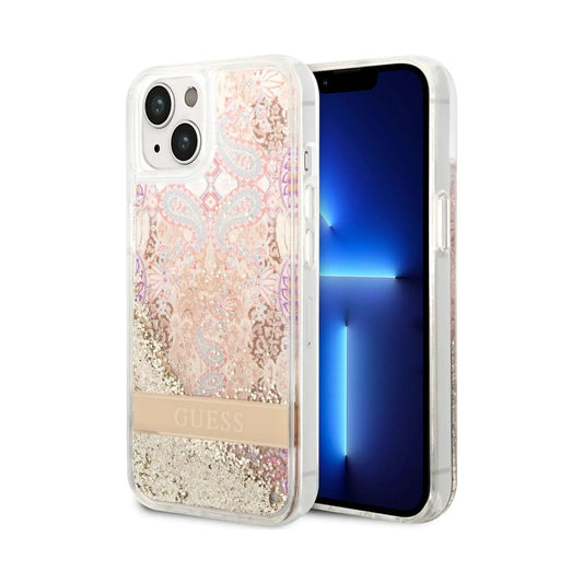 Guess GUHCP14MLFLSD Paisley Liquid Glitter Case, Gold – iPhone 14 Plus
