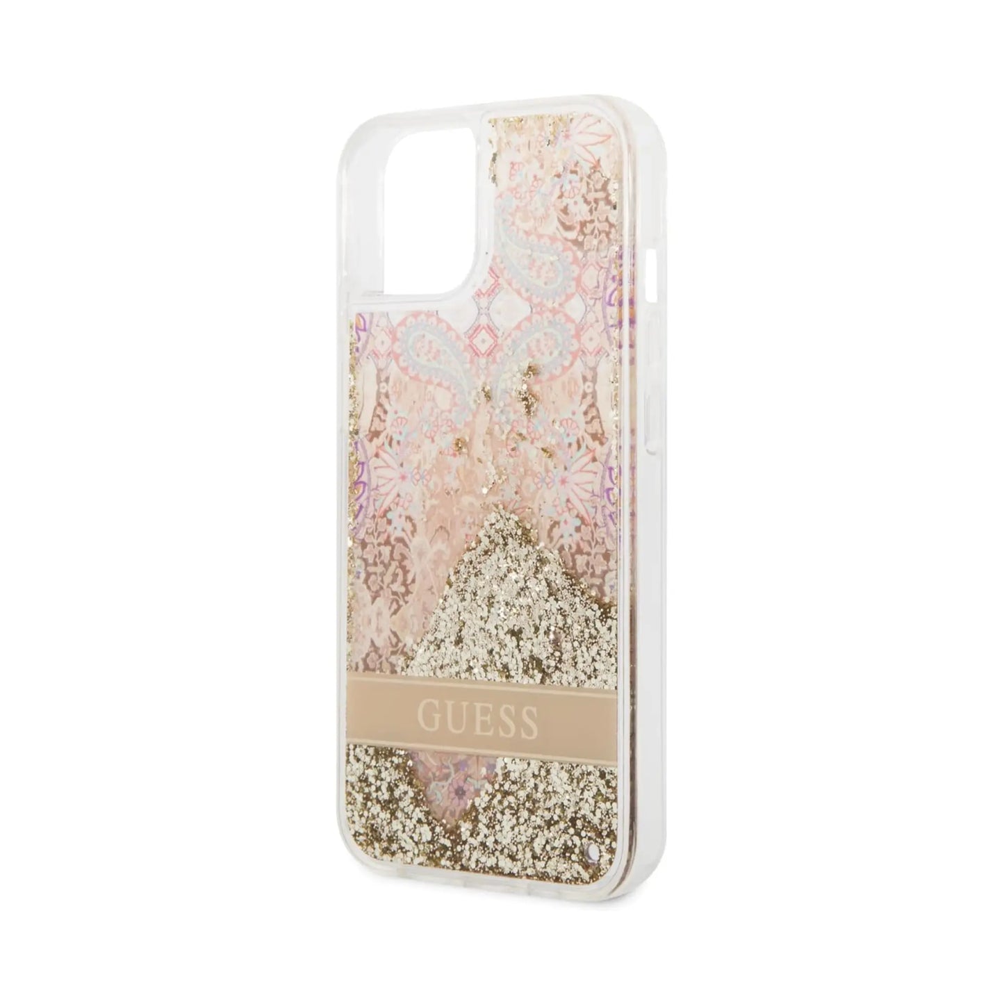 Guess GUHCP14MLFLSD Paisley Liquid Glitter Case, Gold – iPhone 14 Plus