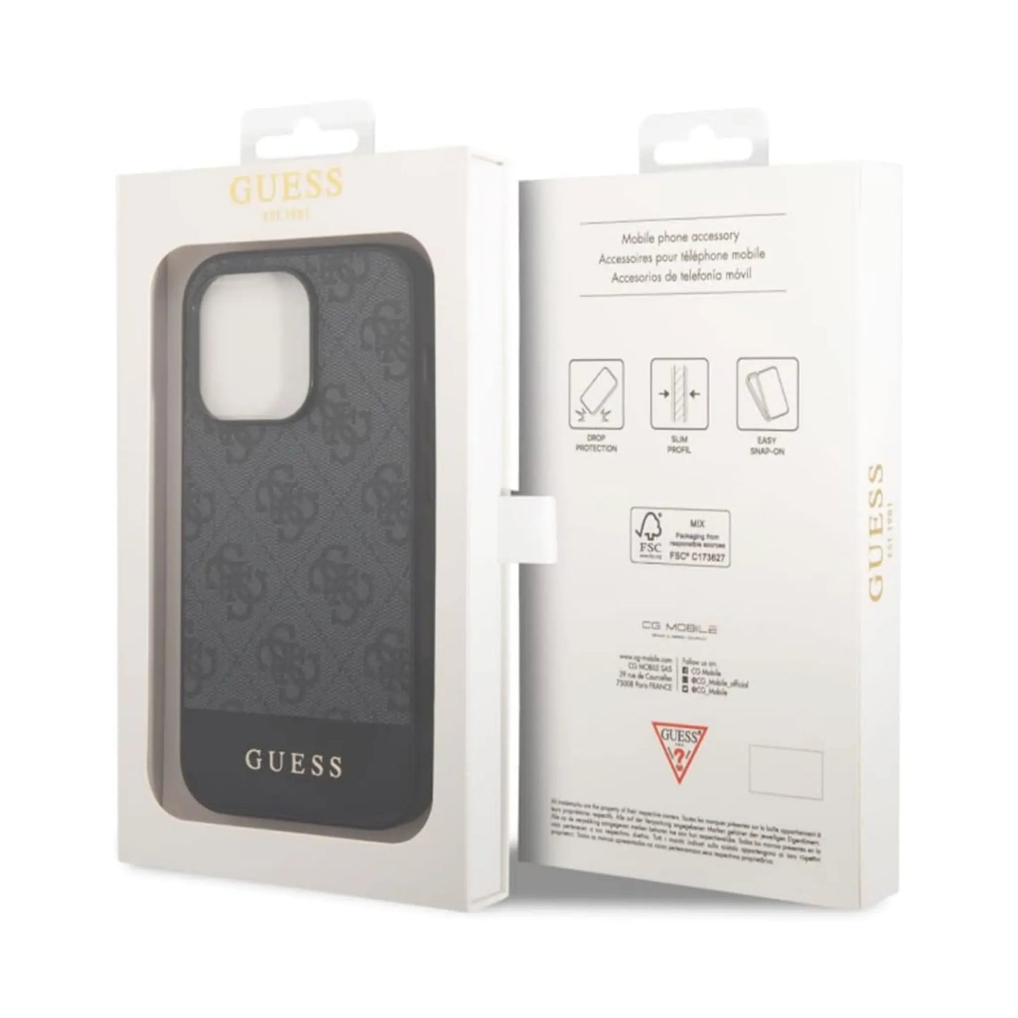 Guess Hülle 4G Bottom Stripe Metal Logo Grau – iPhone 14 Pro Max