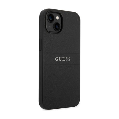 Guess Hülle Saffiano Metal Logo Stripes Schwarz - iPhone 14 Plus