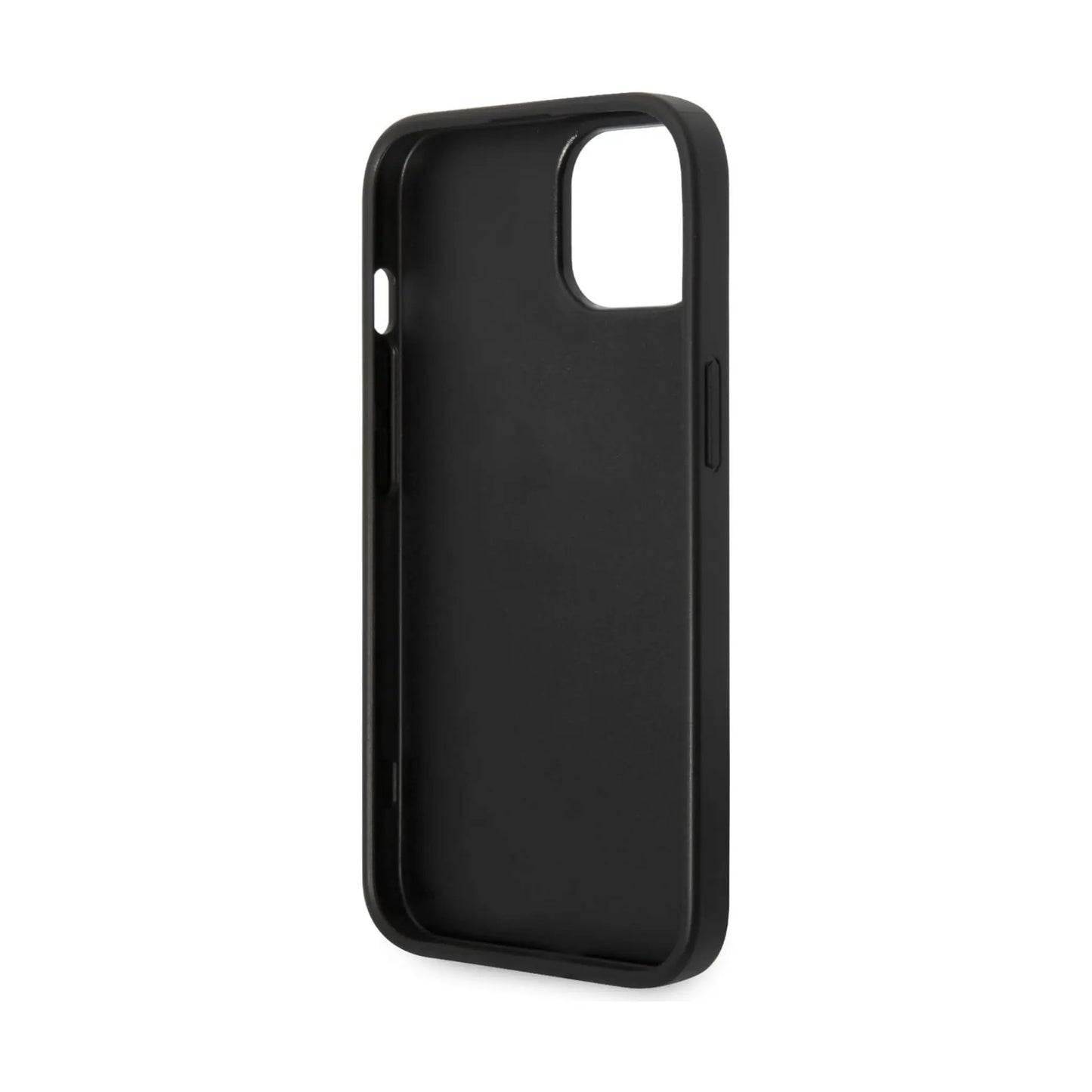 Guess Hülle Saffiano Metal Logo Stripes Schwarz - iPhone 14 Plus