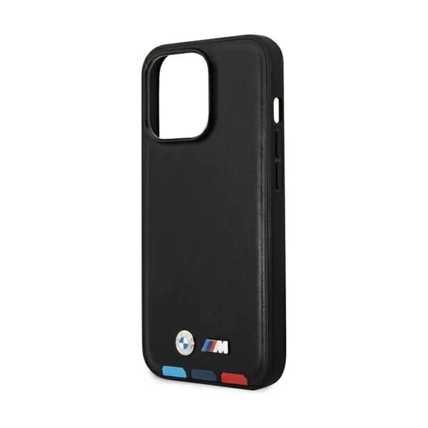BMW iPhone 14 Pro Max Hülle, Schwarz – Leder Hot Stamp Tricolor MagSafe