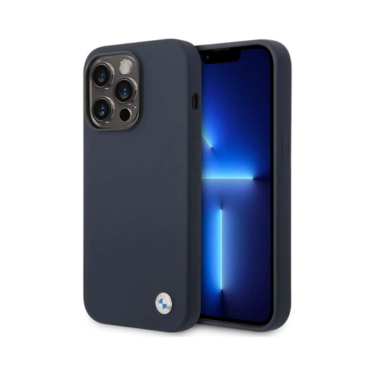 BMW iPhone 14 Pro Hülle, Navy Blue – Liquid Silicone Metal Logo