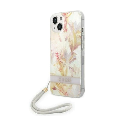 Guess Hülle GUOHCP14SHFLSU Flower Strap Hardcase Lila – iPhone 14