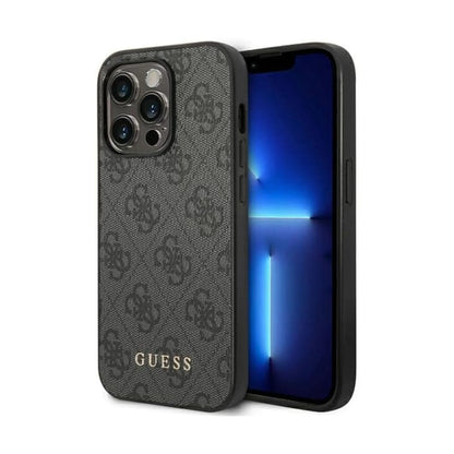 Guess 4G Metall Gold Logo Hülle Grau – iPhone 14 Pro Max