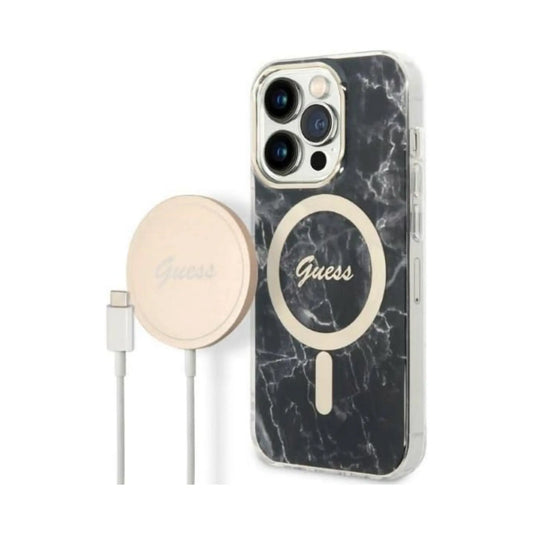 Guess Bundle Pack Hülle IML Marble Für Magsafe Schwarz Gold - iPhone 14 Pro Max