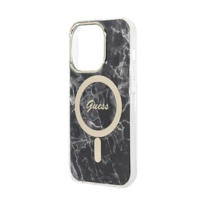 Guess Bundle Pack Hülle IML Marble Für Magsafe Schwarz Gold - iPhone 14 Pro Max