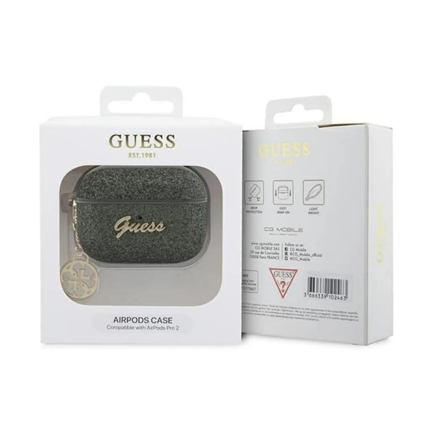 Guess AirPods Pro 2 Hülle, Grün – 4G Glitter Flake