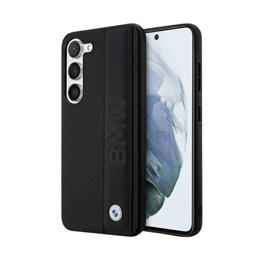 BMW Galaxy S23+ Hülle, Schwarz – Leder Strukturiert & Gestreift