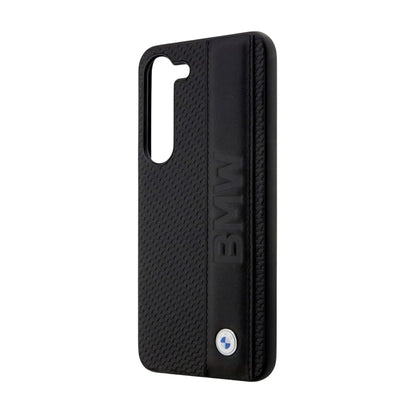 BMW Galaxy S23+ Hülle, Schwarz – Leder Strukturiert & Gestreift