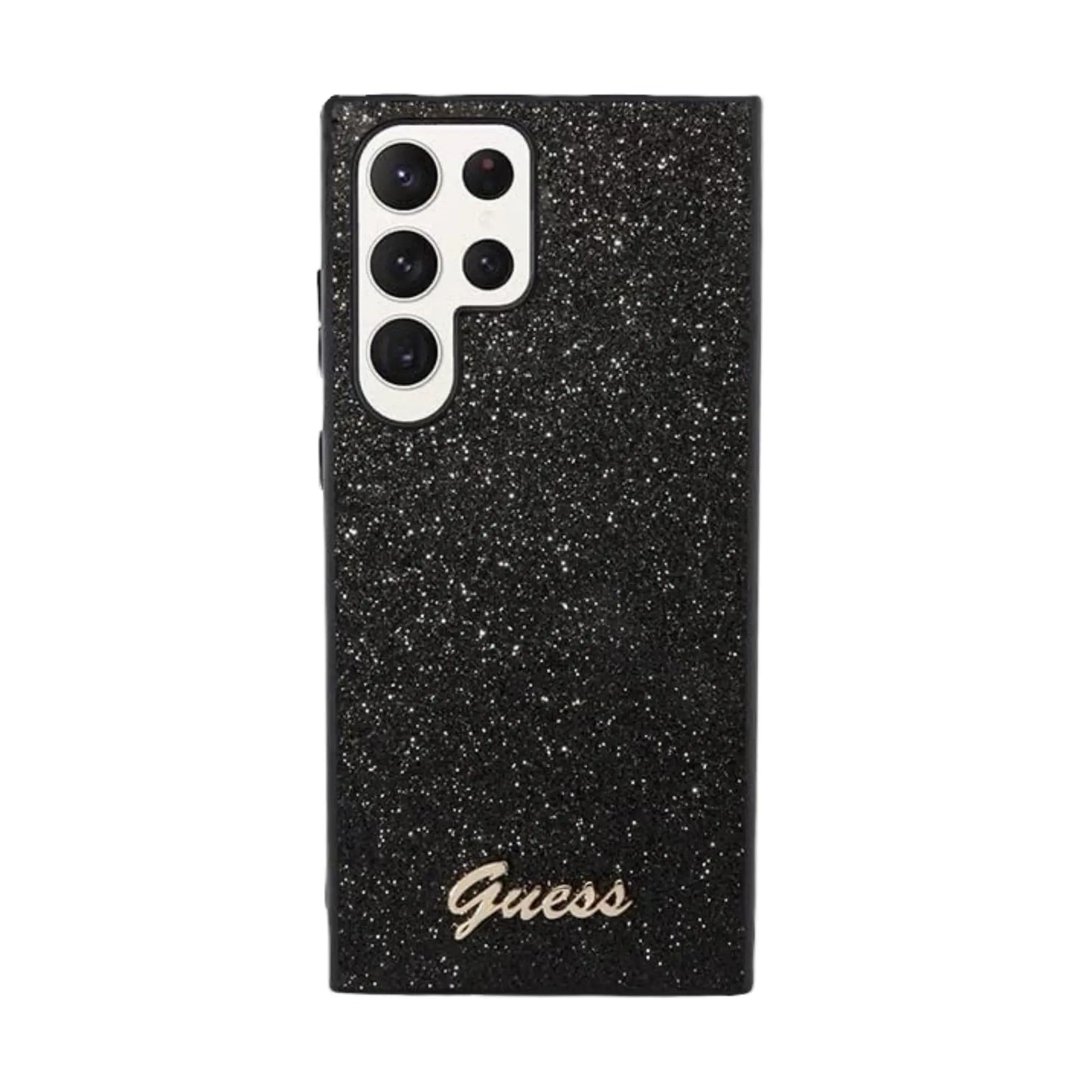 Guess Glitter Flakes Metal Logo Hülle Schwarz – Samsung Galaxy S23 Ultra