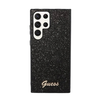 Guess Glitter Flakes Metal Logo Hülle Schwarz – Samsung Galaxy S23 Ultra