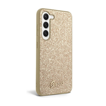 Guess Hülle Glitter Flakes Metal Logo Gold – Galaxy S23+