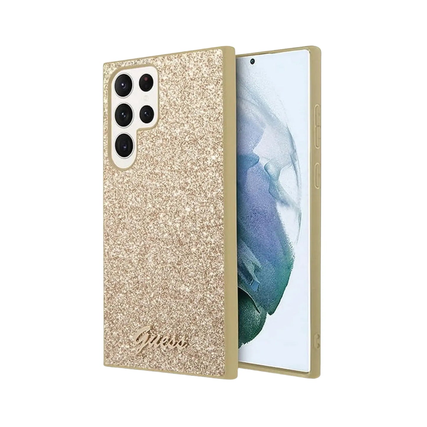 Guess Hülle Glitter Flakes Metal Logo Gold – Galaxy S23 Ultra