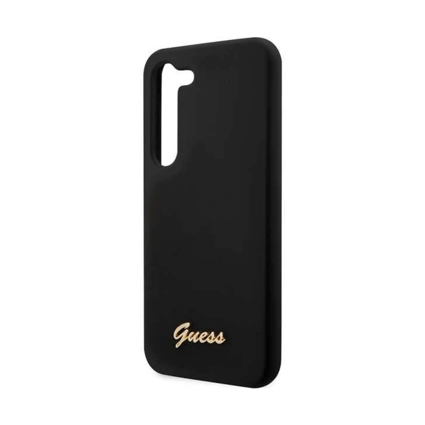 Guess Silicone Script Metal Logo Case, Schwarz – Galaxy S23