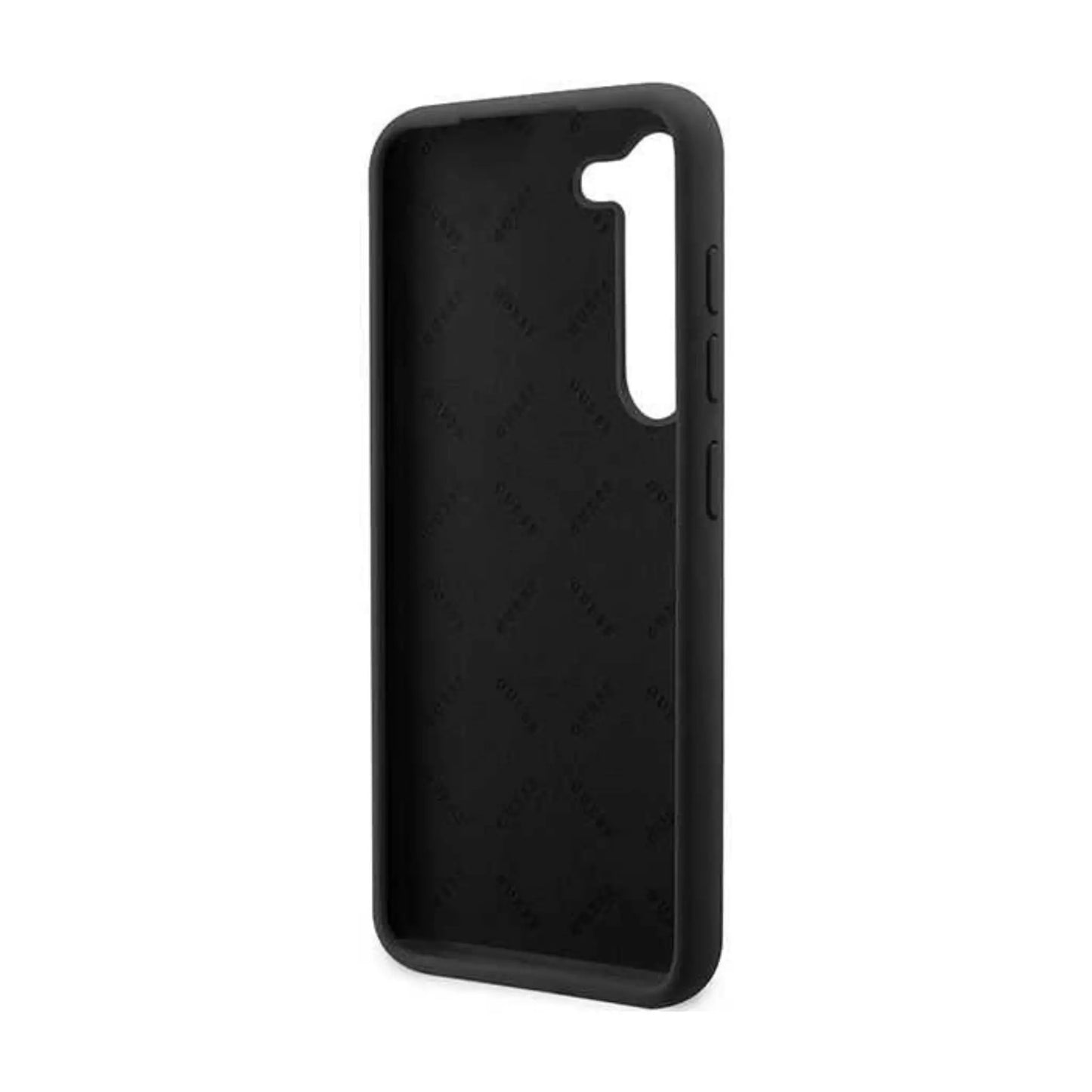Guess Silicone Script Metal Logo Case, Schwarz – Galaxy S23