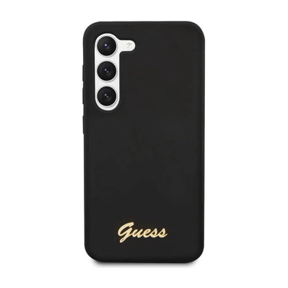 Guess Silikon Script Metall Logo Hülle Schwarz – Samsung Galaxy S23 Plus