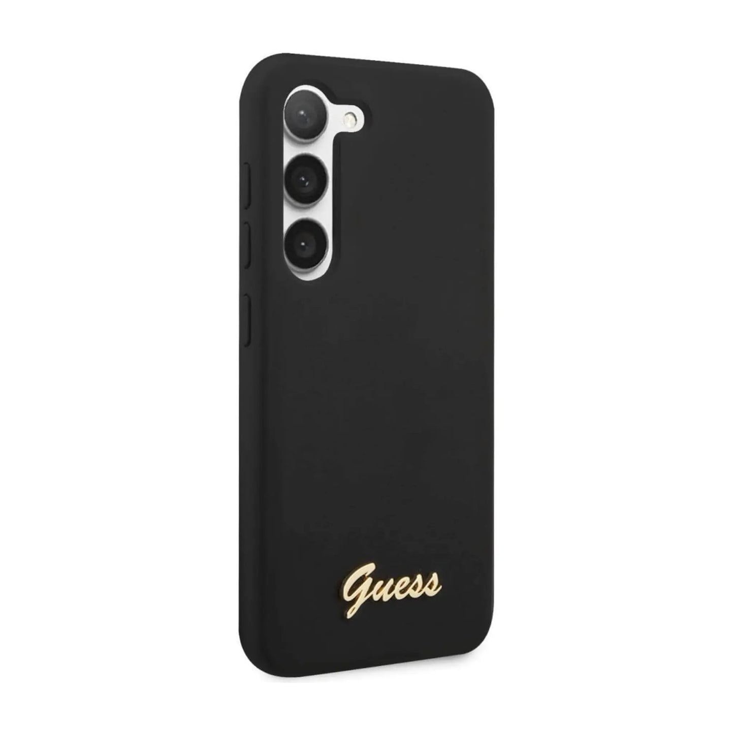 Guess Silikon Script Metall Logo Hülle Schwarz – Samsung Galaxy S23 Plus
