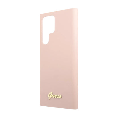 Guess Silicone Script Metal Logo Case, Rosa – Galaxy S23 Ultra