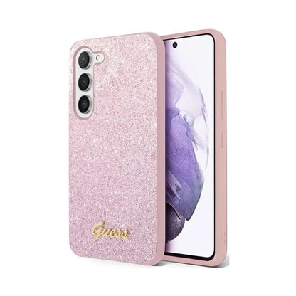 Guess Galaxy S23 Hülle, Pink – Glitter Script TPU Cover
