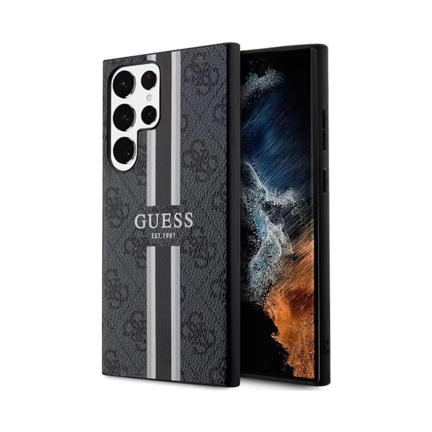 Guess Hülle 4G Printed Stripe Schwarz - Samsung Galaxy S23 Ultra