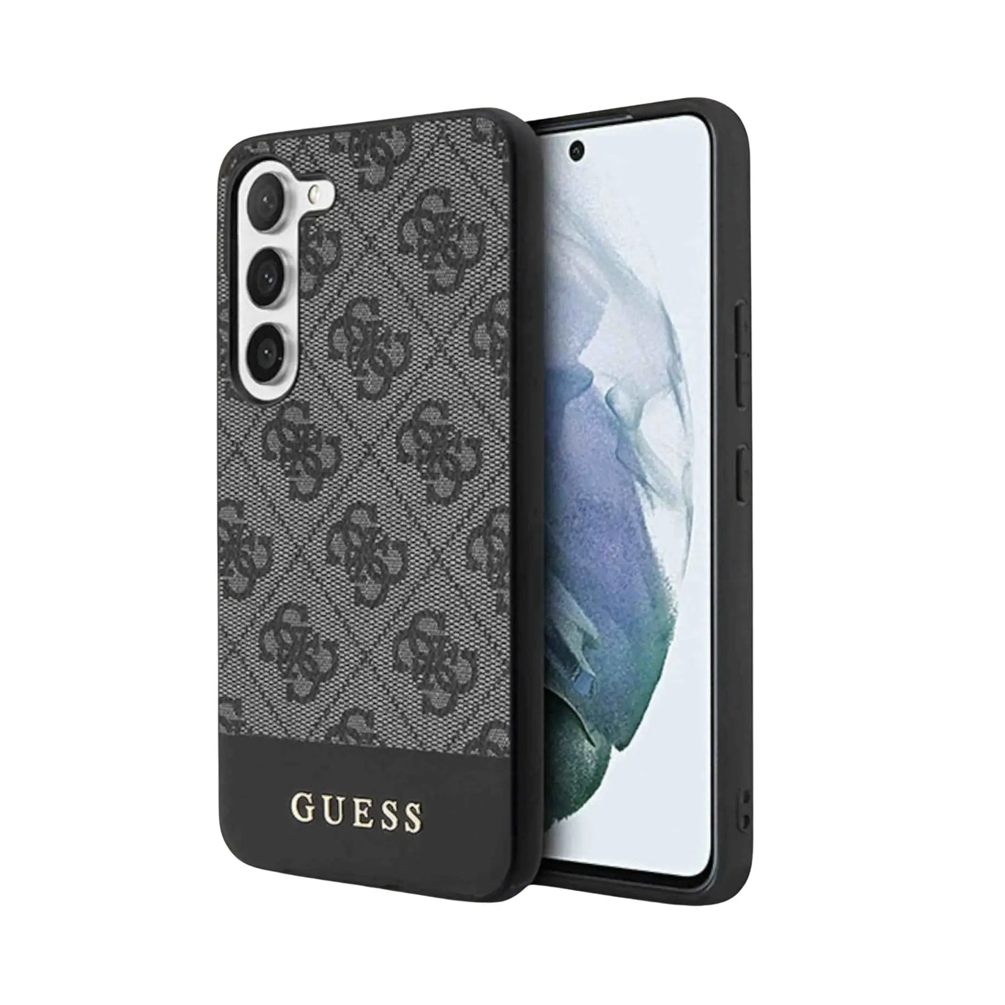 Guess 4G Bottom Stripe Metal Logo Hülle Schwarz – Samsung Galaxy S23