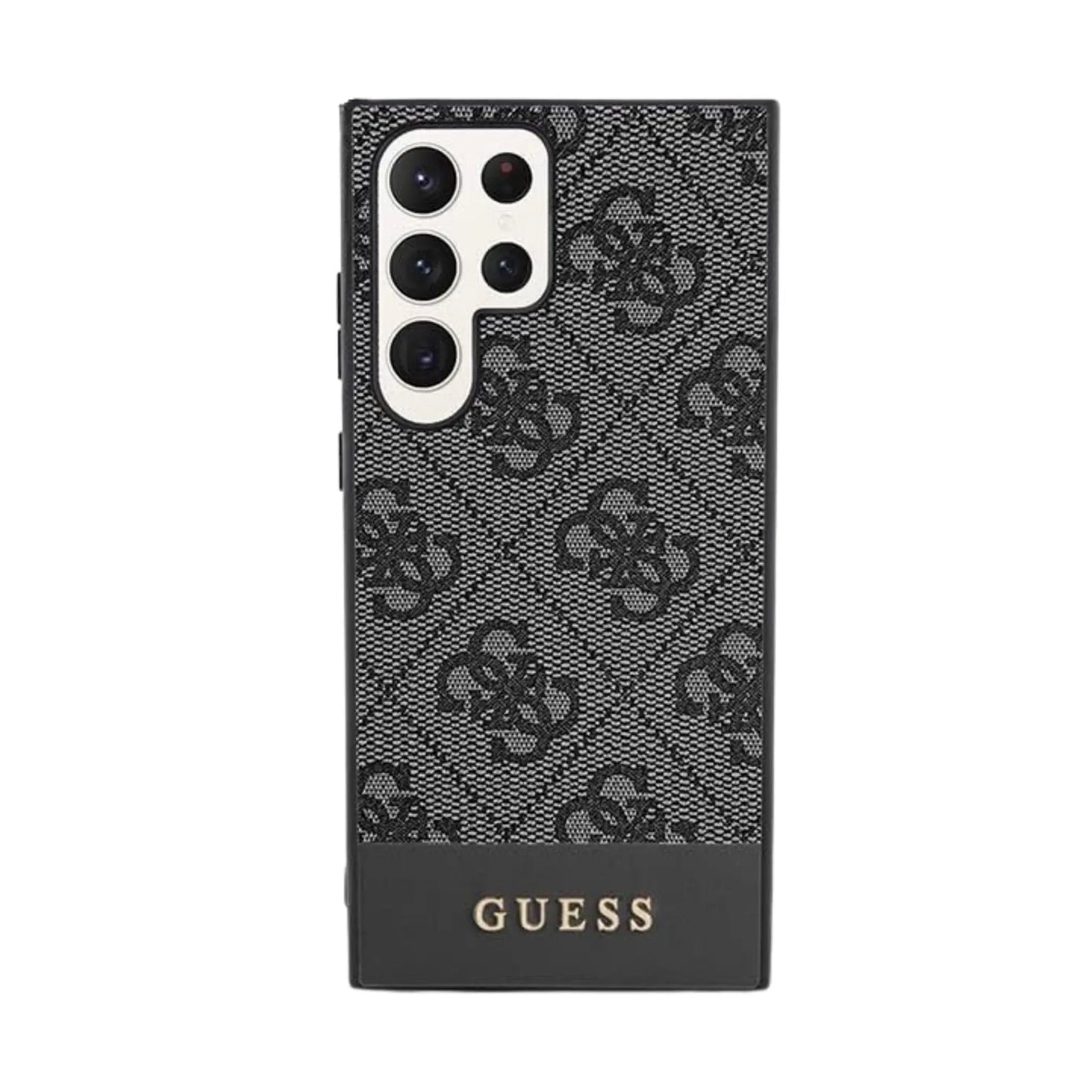 Guess 4G Bottom Stripe Metal Logo Hülle Schwarz – Samsung Galaxy S23 Ultra