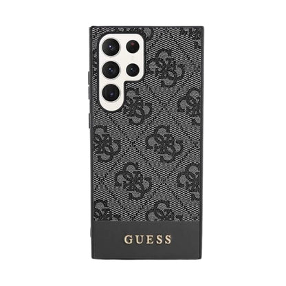 Guess 4G Bottom Stripe Metal Logo Hülle Schwarz – Samsung Galaxy S23 Ultra