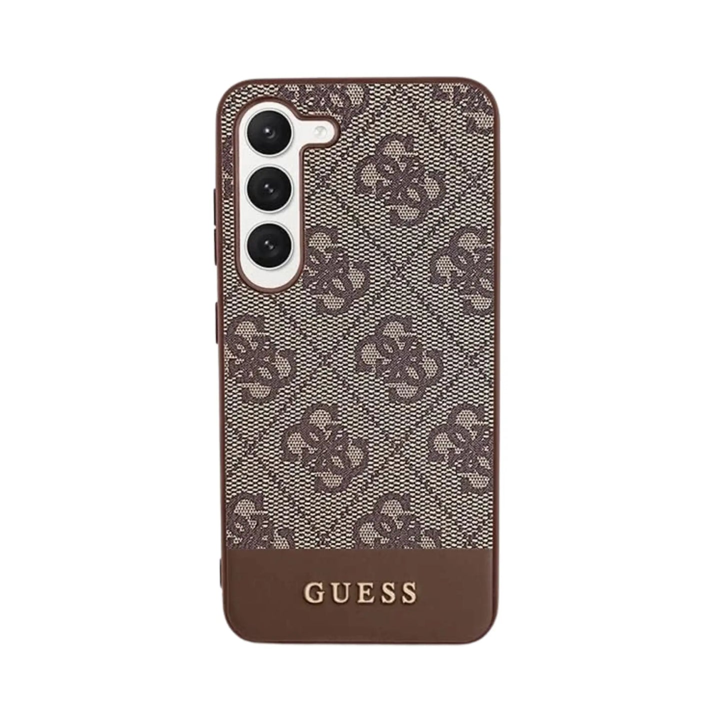Guess Galaxy S23+ Hülle, Braun – 4G Bottom Stripe Metall Logo