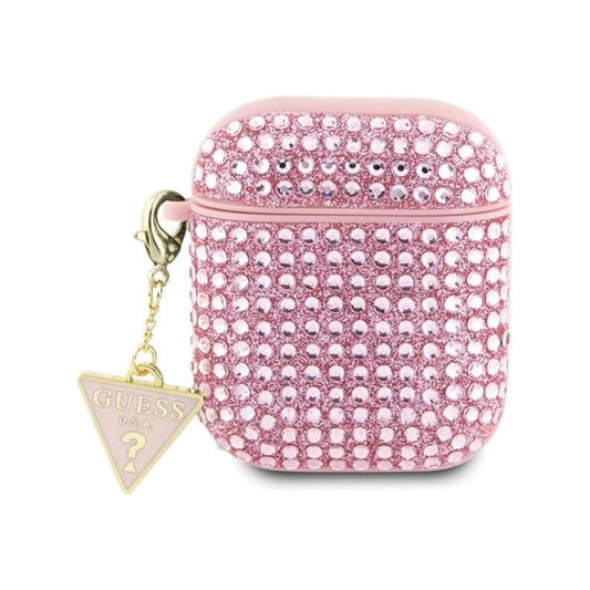 Guess GUA2HDGTPP Rhinestone Triangle Charm Case, Rosa – AirPods 1/2