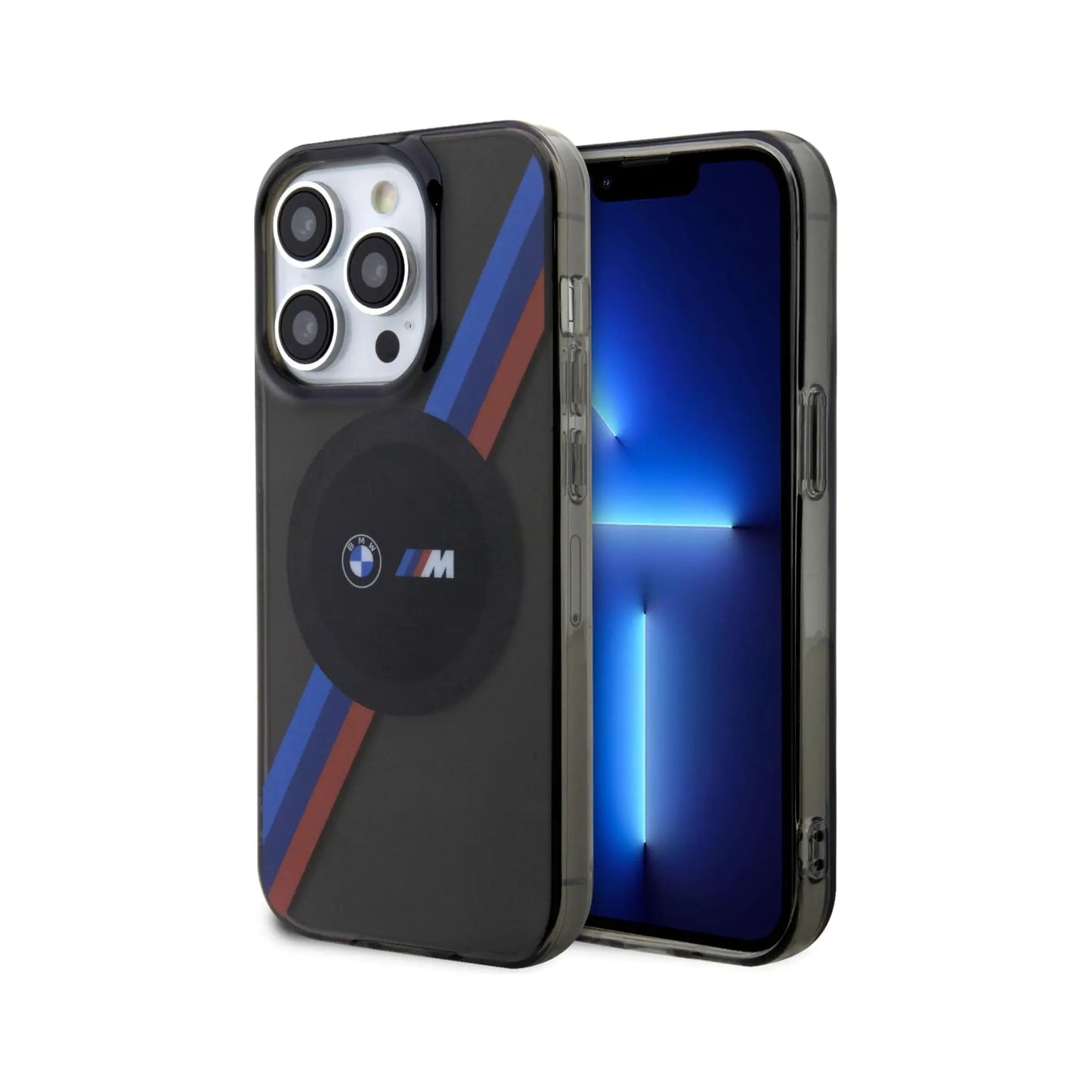 BMW iPhone 14 Pro Hülle, Grau – Tricolor Stripes MagSafe