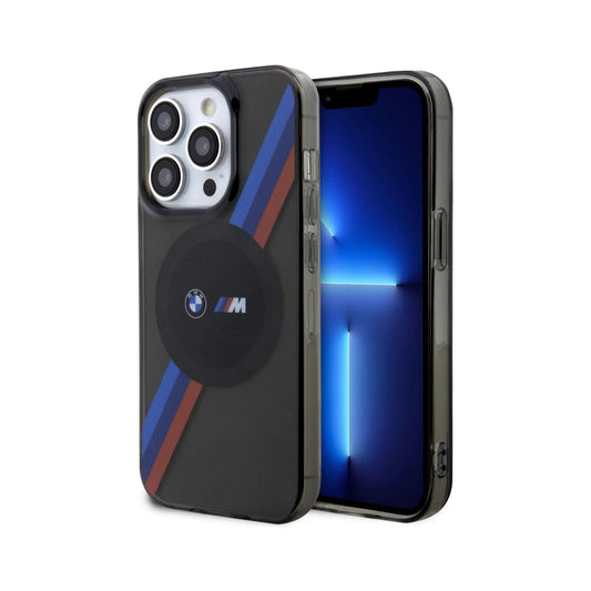 BMW iPhone 14 Pro Hülle, Grau – Tricolor Stripes MagSafe