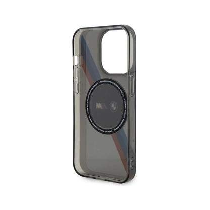 BMW iPhone 14 Pro Hülle, Grau – Tricolor Stripes MagSafe