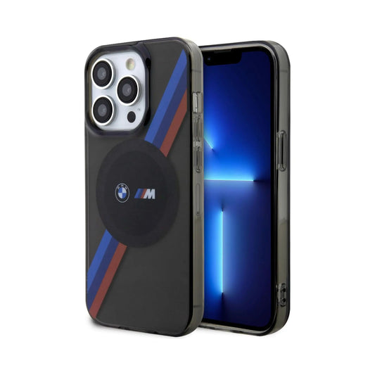 BMW iPhone 14 Pro Max Hülle, Grau – Tricolor Stripes MagSafe