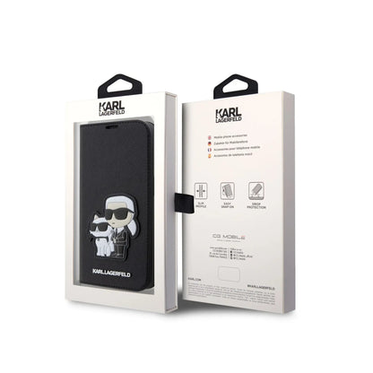 Karl Lagerfeld Booktype Saffiano Karl & Choupette, Schwarz - iPhone 14