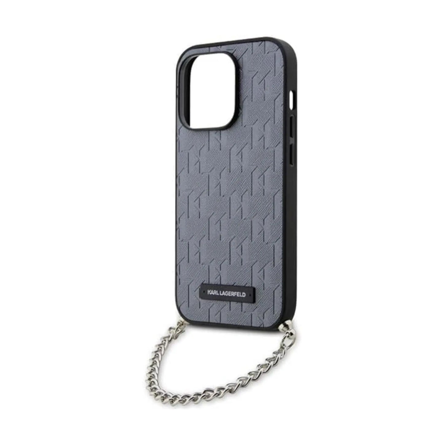 Karl Lagerfeld Saffiano Monogrammkette Case, Silber - iPhone 14 Pro