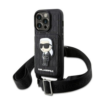 Karl Lagerfeld Saffiano Monogram Crossbody Ikonik NFT Case, Schwarz - iPhone 14 Pro