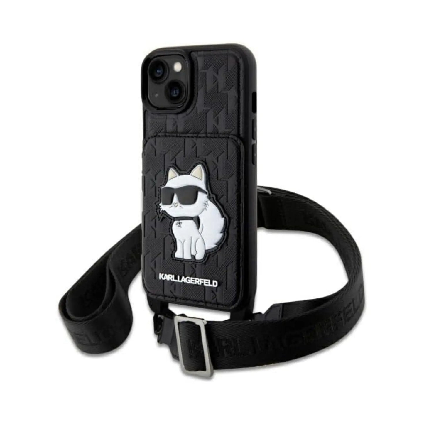 Karl Lagerfeld Crossbody NFT Saffiano Monogram Choupette Case, Schwarz - iPhone 14
