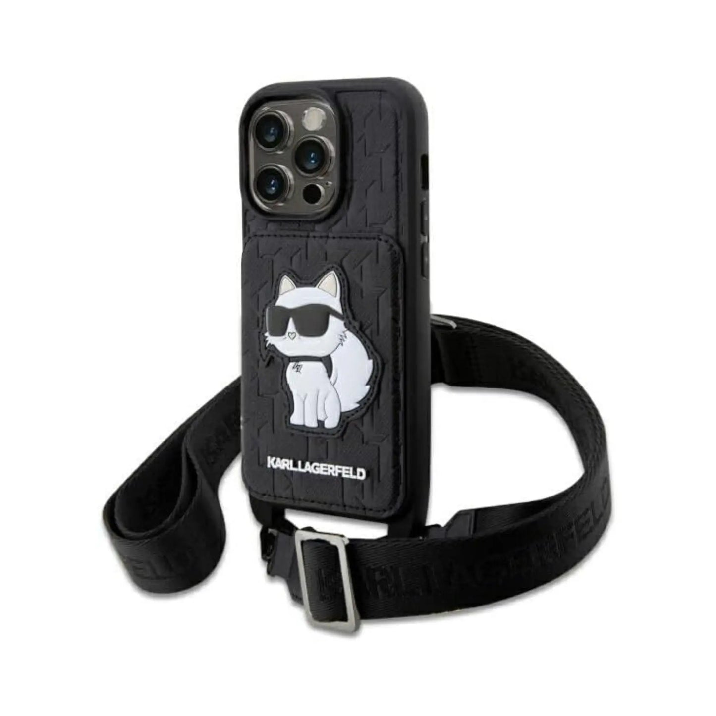 Karl Lagerfeld Crossbody Saffiano Monogram Choupette Hardcase KLHCP14LCSAKHPCK, Schwarz - iPhone 14 Pro