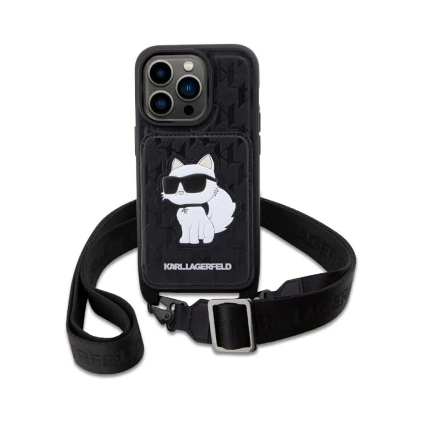 Karl Lagerfeld Crossbody Saffiano Monogram Choupette Hardcase KLHCP14LCSAKHPCK, Schwarz - iPhone 14 Pro
