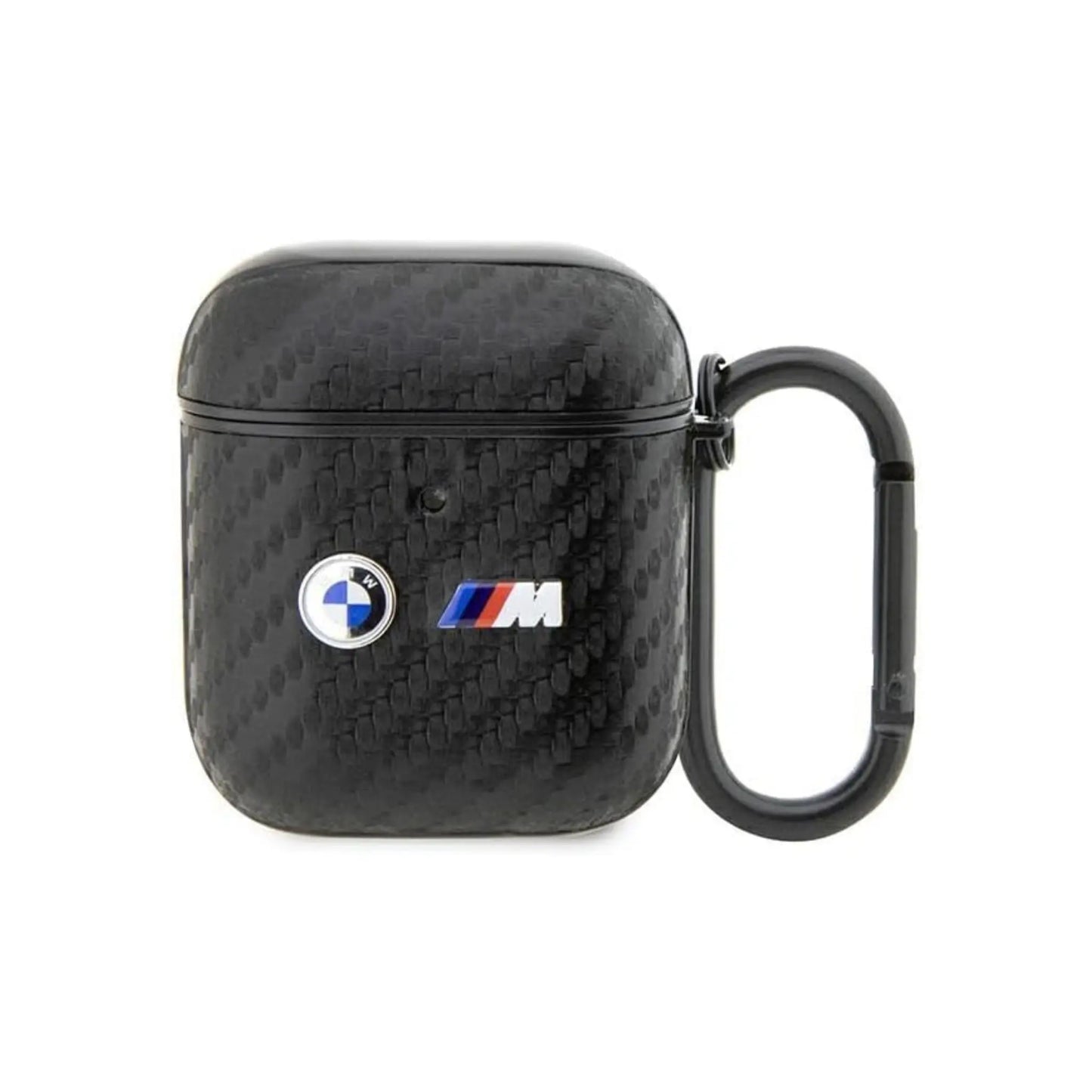 BMW AirPods 1/2 Hülle, Schwarz – Carbon Doppel Metall Logo