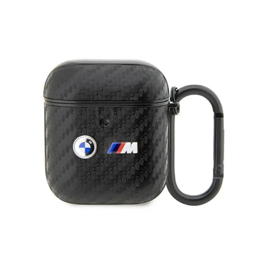 BMW AirPods 1/2 Hülle, Schwarz – Carbon Doppel Metall Logo