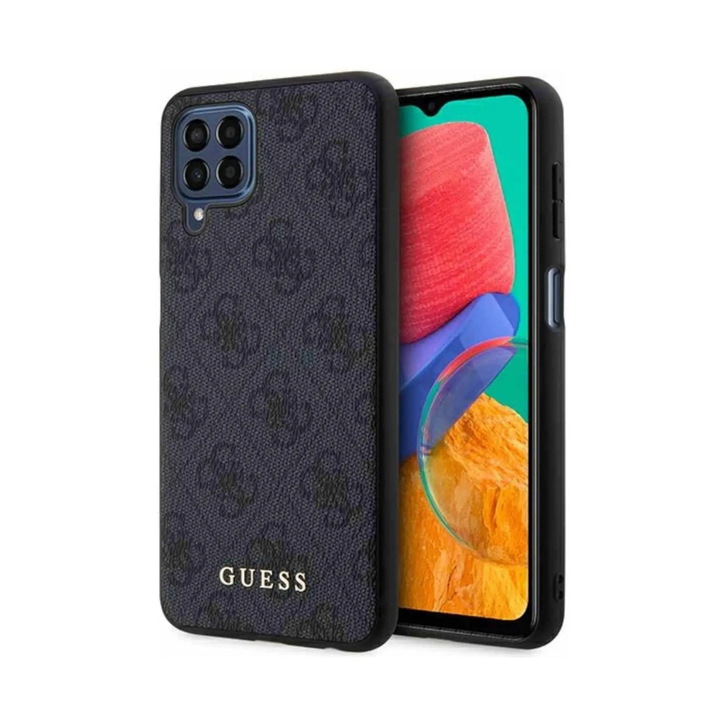 Guess Galaxy M33 5G Hülle GUHCSM33G4GFGR, Grau – 4G Metall Gold Logo