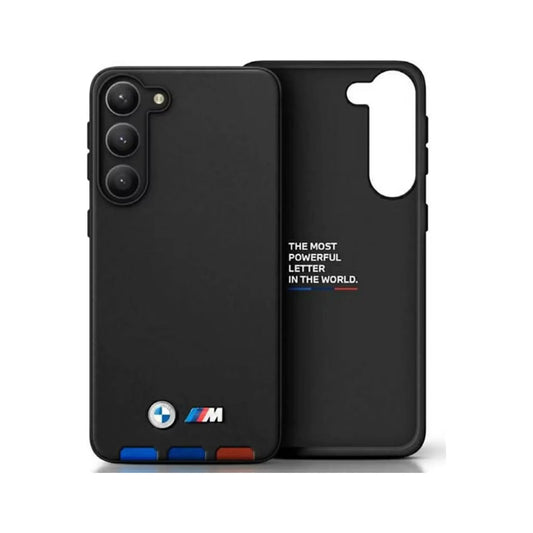 BMW Galaxy A54 5G Hülle, Schwarz – Leder Hot Stamp Tricolor