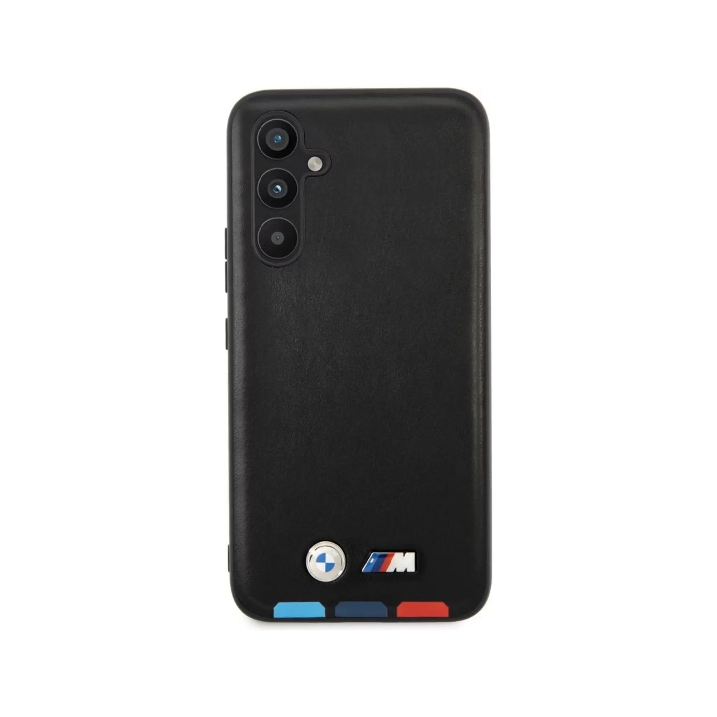 BMW Galaxy A54 5G Hülle, Schwarz – Leder Hot Stamp Tricolor