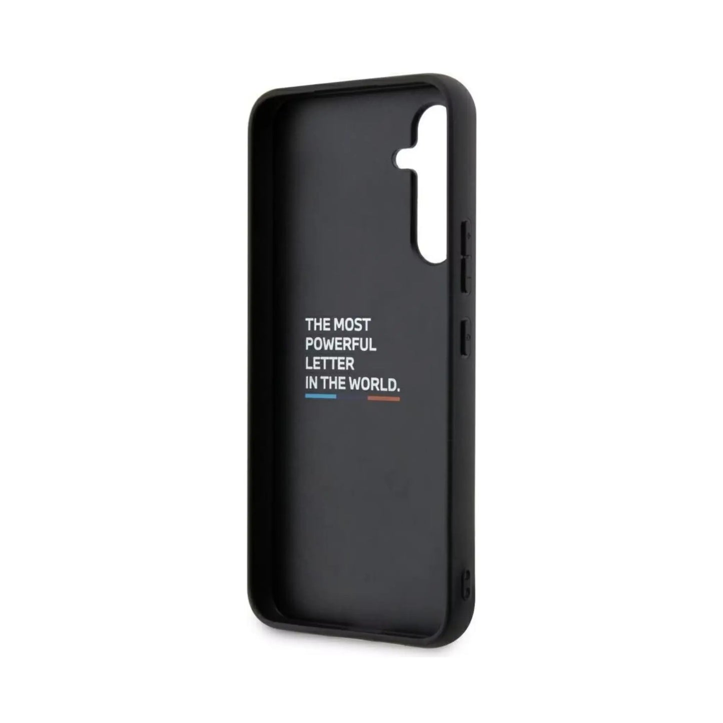 BMW Galaxy A54 5G Hülle, Schwarz – Leder Hot Stamp Tricolor