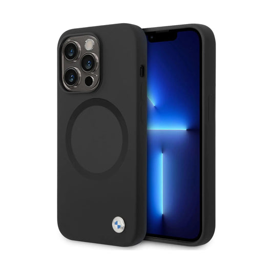 BMW iPhone 14 Pro Hülle, Schwarz – Signature Liquid Silicone MagSafe