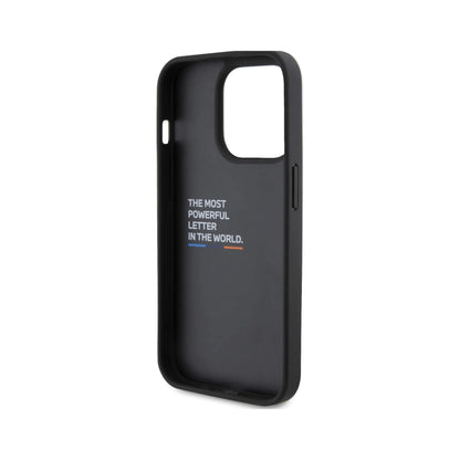 BMW iPhone 13 Hülle, Schwarz – Leather Carbon Blue Line