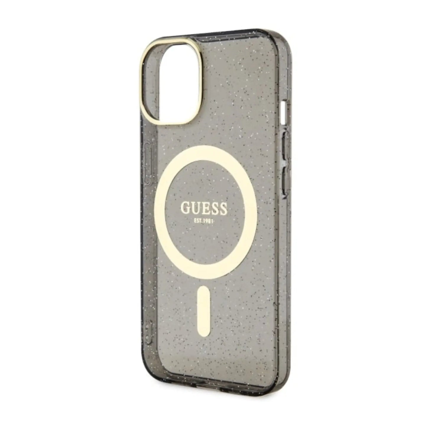 Guess Glitter Gold MagSafe Hülle für iPhone 14 – Schwarz